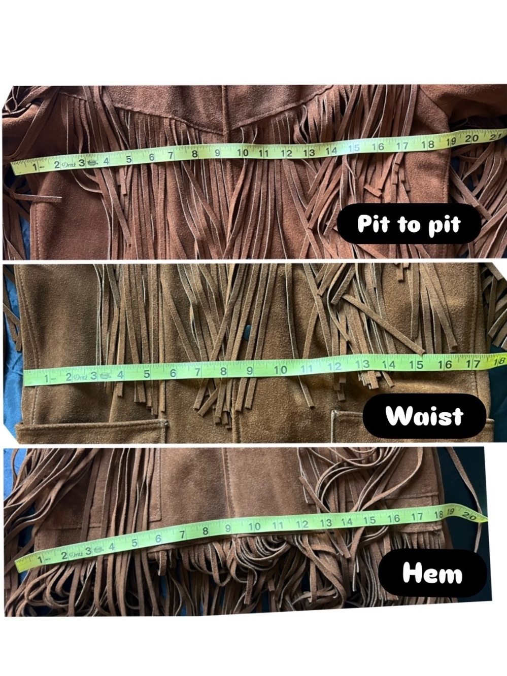 Vintage Joo-Kay Fringed Suede Camel Brown Western Boho Jacket Coat size Medium - Picture 4 of 8
